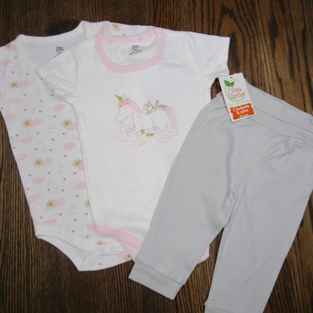 Yoga Sprouts girls 3 piece bodysuit outfit 18 Mo
